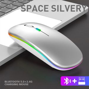 2.4G + Bluetooth 5.0 Draadloze Muis Optische Tracking Dual Mode Oplaadbare Rgb Muizen Knop Mute 1600Dpi Pc Mouse