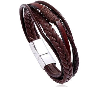 Trendy Lederen Armband Man Jongen Hiphop Rock Wrap Braslet Homme Weave Draad Brazalete Accessoires Mannelijke Voor Mannen