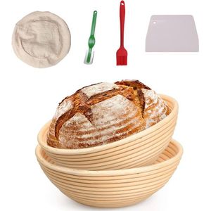 5Pcs Ronde Rotan Rieten Deeg Gisting Zuurdesem Banneton Brood Mand Bakken Tool Set Natuurlijke Rotan Brood Proofing Mand