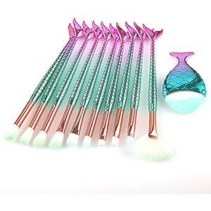 11 Stuks Make-Up Kwasten Kit Vissenstaart Potlood Cosmetica Foundation Kunstenaar Highlighter Gezicht Set Natuurlijke Tool Van Bronzer Oogschaduw Lip