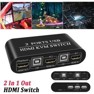 2 In 1 Out Hdmi Kvm Switch Home Office Aluminium Voor Printer Dual Usb Fast Speed Delen Laptop Professionele universele