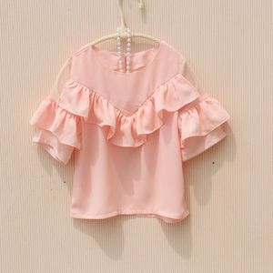 Zomer Meisjes Blouse Shirts Kids Korte Mouw Chiffon Ruches Meisje Tops Baby Peuter Tiener Kinderkleding JW3546A