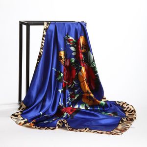 Mode Kercheif Zijde Satijn Hijab Sjaal Voor Vrouwen Bloemen Luipaard Hoofd Sjaals 90*90 Cm Vierkante Sjaals Hals sjaals Voor Dames