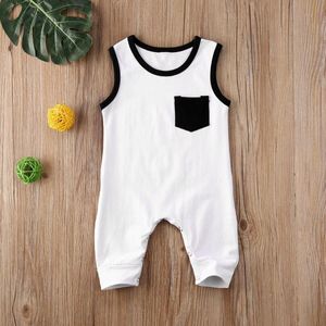 0-18M Pasgeboren Baby Jongens Rompertjes Pocket Solid Mouwloze Katoen Jumpsuits Kleding