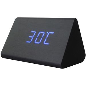 Jinsun Wekker Moderne Houten Thermometer Desk Klokken Led Digitale Klok Geluid Controle Mini Led Tafel Klok