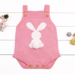 Zomer Peuter Baby Meisje Kleding Mouwloze Bunny Breiwol Pom Pom Romper Jumpsuit Outfits Katoenen Kleding