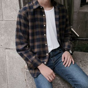 Lente Koreaanse Plaid Shirt Mannen Mode Katoen Retro Casual Shirt Mannen Streetwear Wilde Losse Lange Mouwen Shirts Heren M-2XL