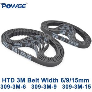Powge Htd 309 3M Distributieriem Toonhoogte Lengte 309 Mm Breedte 6 Mm 9 Mm 15 Mm Tanden 103 rubber HTD3M Synchrone Riem 309-3M In Closed-Loop