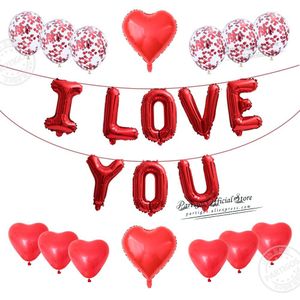 15 Stuks I Love U Brief Folie Ballonnen Rood Hart Globos Confetti Chroom Metalen Ballons Kit Set Valentijnsdag bruiloft Decors