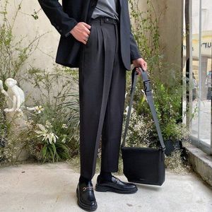 Mannen Casual Enkellange Pak Broek Mannelijke Japan Korea Streetwear Retro Mode Losse Broek Zipper Fly Polyester 202K78 Platte