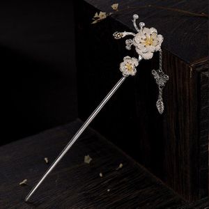 925 Sterling Zilver Haar Stick Voor Vrouwen Pioen Bloem Haarspeld Haar Accessoires Met Vlinder Hanger Hoofddeksels Sieraden