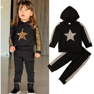 Peuter Kid Baby Meisjes Sportwear Kleding Hooded Luipaard Top Trui Broek Kinderen Casual Running Sets Outfit Kleding