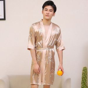 Zomer Mannen Gesimuleerde Zijde Draak Gedrukt Nachtjapon Leisure Medium Mouw Dunne Mannen Badjas Pyjama Gewaad Thuis Kleren