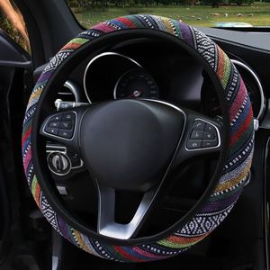 Forauto Elastische Auto Stuurhoes Etnische Stijl Auto Stuurwiel Covers Auto Decoratie Auto Accessoires Linnen Universele