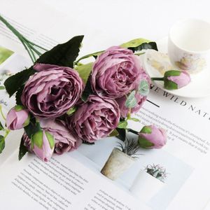 Mooie Kunstmatige Zijde Pioen Bloemen Kleine Bud Nep Bloemen Grote Hoofd Rose Faux Bloem Bruiloft Thuis Woonkamer Decoratie