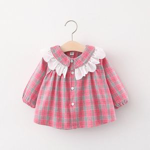 Yaloode Lente Herfst Mode Meisje Overhemd O-hals Kant Katoen Plaid Blouse Shirts Voor Baby Meisjes Kleding