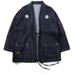 Mode Geborduurde Denim Kimono Chinese Stijl Vest Paar Kleren Zomer Japanse Streetwear Korte Mouw Jas Mannen