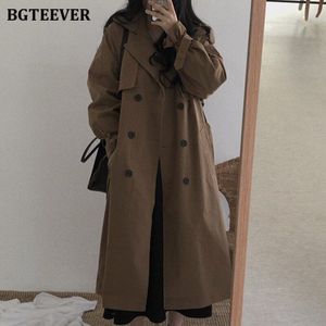 Bgteever Vintage Bruin Oversized Vrouwen Windjack Jassen Herfst Revers Double Breasted Sjerpen Losse Dames Trenchcoats