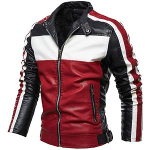 Bomber Leren Jas Mannen Casual Motorfiets Lederen Jas Jas Vintage Colorblock Mens Pu Leren Jas