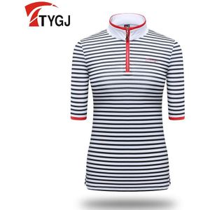 Vrouwen Gestreepte Golf Shirt Dames Korte Mouwen Afslanken Tops Rits Stand Kraag Golf T-shirts Training Dragen D0803