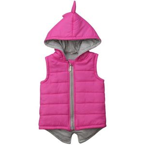 Winter Warm Kids Baby Meisje Dinosaurus Katoen Gevoerde Vest Jacket Solid Mouwloze Hooded Uitloper Rits Vest 6M-5Y