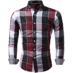 Mode Mannen Slim Fit Shirts Lange Mouwen Katoen Plaid Tee Shirts Casual Chemise Homme Heren Geruite Casual Knappe Mannen Blouse