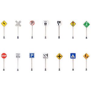 28Pcs 14 Stijlen Stad Straat Verkeerslicht Borden Verkeersborden Draaibare Accessoires Diy Gebouw Zand Tafel Model Kit