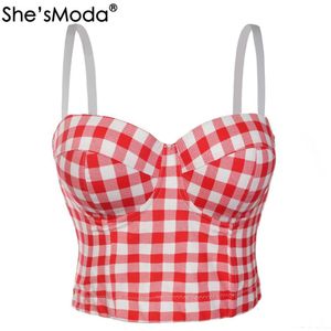 She'smoda Katoen Plaid Bustier Push Up Night Club Bralette Vrouwen Bloemen Bra Cropped Top Vest Corset Plus Size