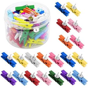 Push Pins Met Houten Clips 50 Stuks Punaises Pushpins Creatieve Papier Clips Wasknijpers Multicolor Voor Kurk Boord En Fotowand