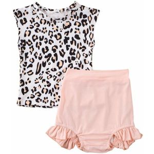 Leuke Pasgeboren Baby Baby Meisjes Outfit Kleding Mouwloze Romper Leapard Tops + Roze Shorts Broek 2 Stuks Outfits Set