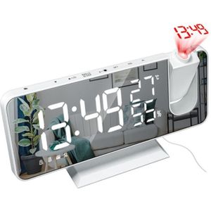 Elektronische Digitale Klok Temperatuur Vochtigheid Display Multifunctionele Radio Projectie Wekker Led Spiegel Klok Home Decor