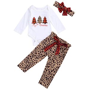 0-12months Pasgeboren Baby Jongens Meisjes Kerst Pak Kerstboom Gedrukt Trui Top En Luipaard Broek Christams Outfits 3Pcs