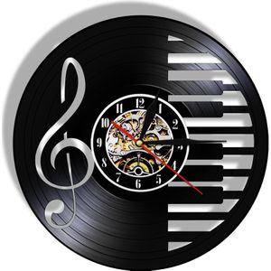 Muziek Piano Noten Wandklok 3D Vinyl Record Modern Horloge Met 7 Verschillende Kleur Led Veranderen Geek G-sleutel symbool Decor