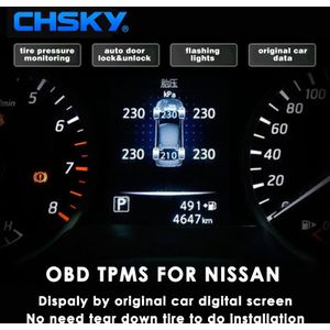 CHSKY OBD TPMS Voor Nissan X-trail Tiida Qashqai Teana bandenspanning monitoring systeem monitoring OBD sensor beveiliging alarm