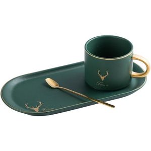 Luxe Gouden Rand Keramische Elanden Koffie Cup Lepel Set Dessertbord Mok Gerechten Kits Schotel Set Kerstcadeau Melk Thee cup Drinkware