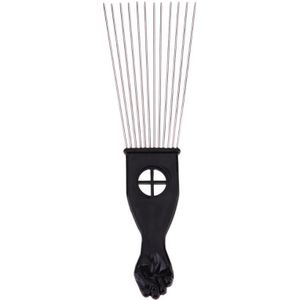 1PC Professionele Salon Gebruik Black Metal Afrikaanse Pick Kam Kammen Insert Haar Pick Kam Brede Tanden Vork Haar krullend Borstel Kam
