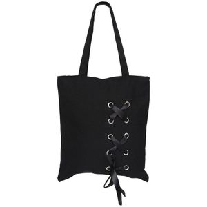 Vrouwen Casual Lace-Up Canvas Tote Bag Vrouwelijke Canvas Schoudertassen Crossbody Tassen Voor Vrouwen Strandtas bolso Mujer (Zwart)