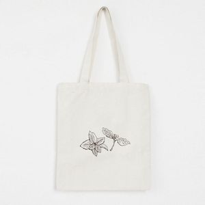 Plant Bloem Print Vrouwen Student Schouder Tote Handtas Eco Winkelen Grote Capaciteit Canvas Lijn Tekening Literaire Art Harajuku