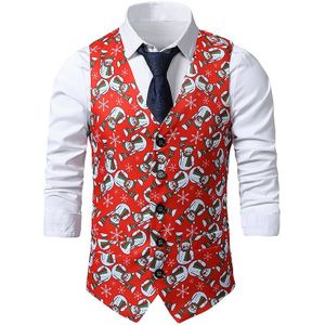 Leuke Sneeuwman Print Heren Kerst Vest Brand Slim Fit V-hals Heren Vest Xmas Festival Party Kostuum Chaleco hombre