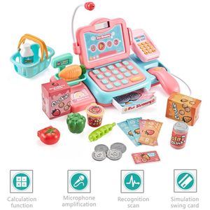 27Pcs Elektronische Mini Gesimuleerde Supermarkt Kassa Kits Speelgoed Kids Kassa Rol Pretend Play Kassier Meisje Speelgoed