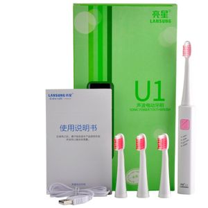 Lansung Elektrische Sonische Tandenborstel Volwassen Huishoudelijke 3 Reiniging Modus Usb Opladen Zachte Tandenborstel Met 4 Stuks Vervanging Heads