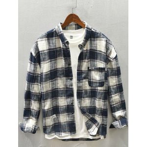 Herfst Winter Mannen Puur Katoen Retro Plaid Casual Shirt Single-Breasted Pocket Royal Blue Werkkleding GA-Z713