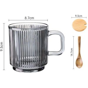 340Ml Glas Koffie Mok Met Bamboe Deksel En Lepel Premium Klassieke Verticale Strepen Glas Thee Beker Met Handvat Melk