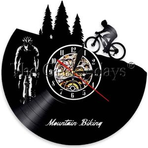 1 Stuk Mountainbiken Wandklok Freeride Biker Sport Vintage Wall Decor Vinyl Record Lp Klok Bike Fietsen Decoratieve Klok