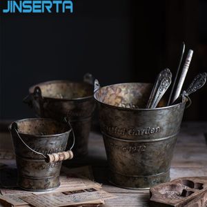 JINSERTA Metalen Dienblad Antieke Oude Ijzeren Tableawre Container met Handvat Thuis Diversen Organizer Tuin Bloempot Decor