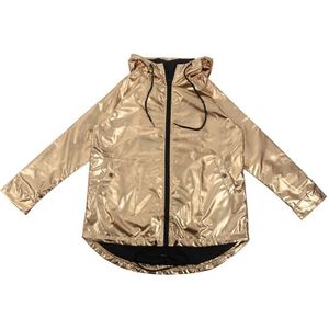 Vrouwen Lente Herfst Hoodie Lange Mouw Sweatshirt Gouden Pvc Regenjas Rits Up Punk Unisex Straat Shirt