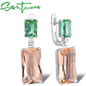 Santuzza Zilveren Oorbellen Voor Vrouwen 925 Sterling Zilveren Glanzende Groene Champagne Crystal Oorhangers Mode-sieraden