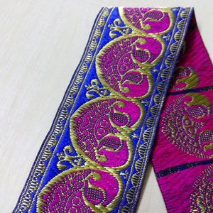 5 cm 50mm 'Paars Roze Blauw Zijdeachtig Glanzende Gouden Hart Kostuum Kraag Nationale Jacquard Geweven Lint Laciness Borduren singels
