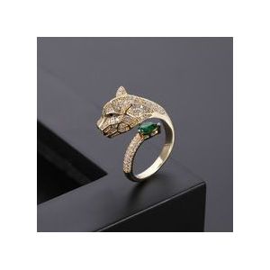 Persoonlijkheid Luipaard Hoofd Goud Zirkoon Wedding Ring Mannen En Vrouwen Open Ring Mode-sieraden