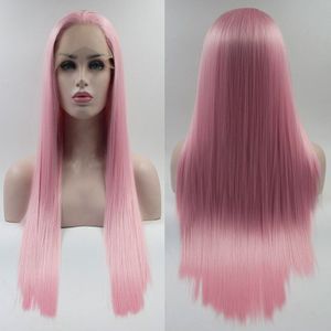 Bombshell Wit Roze Synthetische Haarkant Silky Straight Hittebestendige Vezel Haar Middenscheiding Voor Vrouwen Pruiken